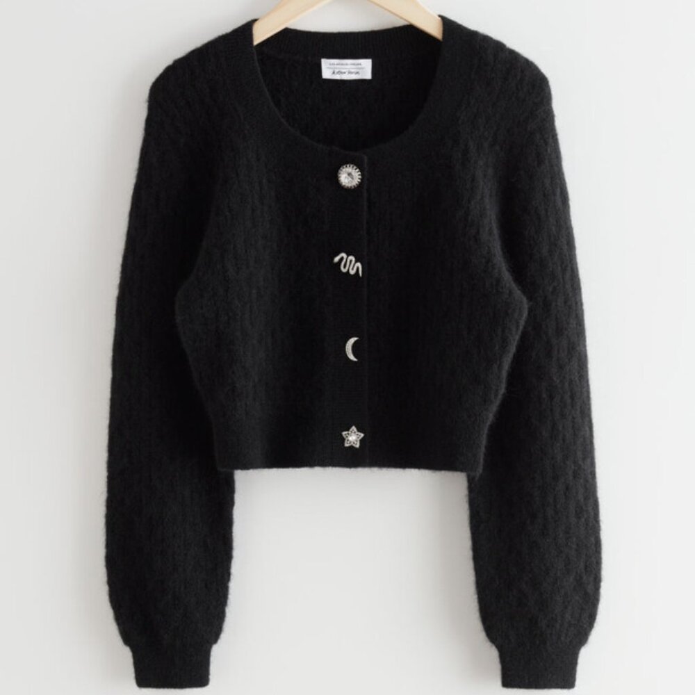 & Other Stories Chic Alpaca Sweater Cardigan | Novelty Buttons, Size S —